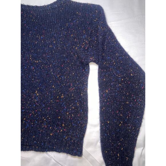 Geometric Rainbow Speckled Navy Blue Wool Sweater - Picture 15 of 15